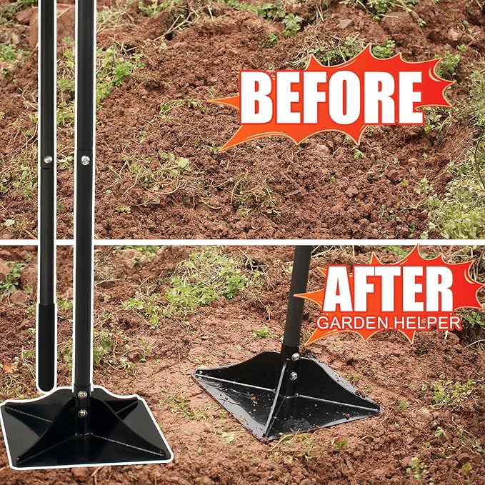 Steel Tamper 10'' x 10'' Garden Ground Tool Durable Steel Handheld Tamper with 48 inch Handle Garden Tools for Landscaping and Repair Work