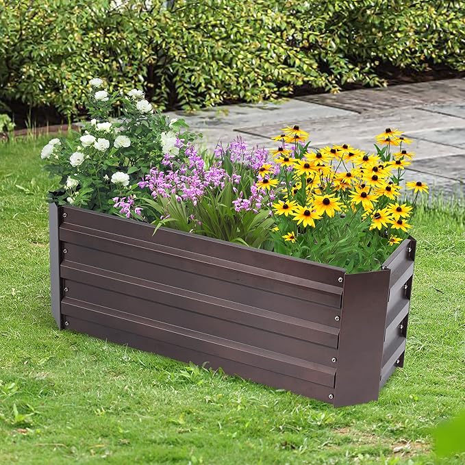 LuxenHome Galvanized Raised Garden Bed Kit 32 Rectangular Raised Garden Box Metal Planter Box Ourtdoor Large Plant Pot Planting Bed Gardening Tools for Vegetables Flowers Herbs