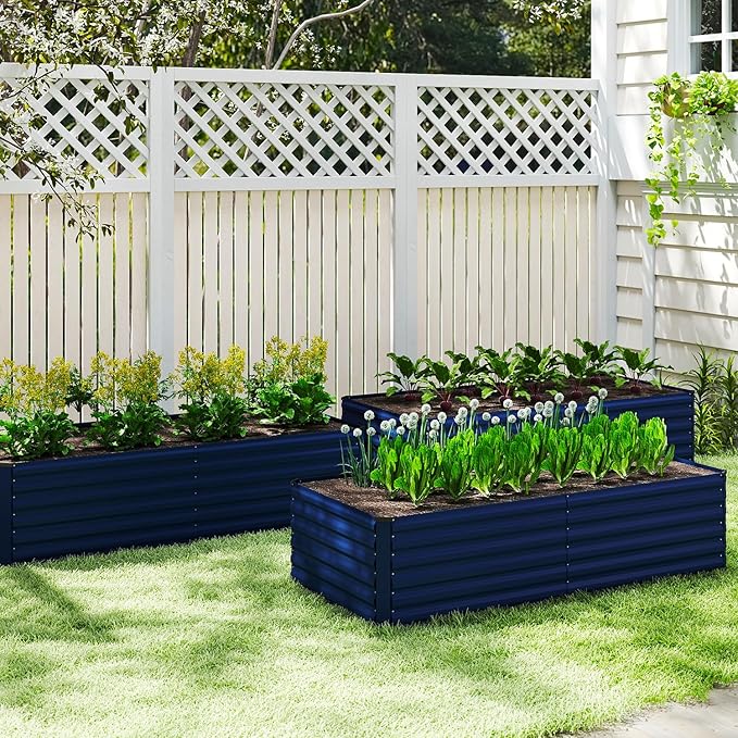 8x4x2 ft Outdoor Raised Garden Bed Large Metal Planter Raised Beds Planters for Outdoor Plants for Vegetables Flowers Herbs Fruits and Succulents.(4 PcsBlue)