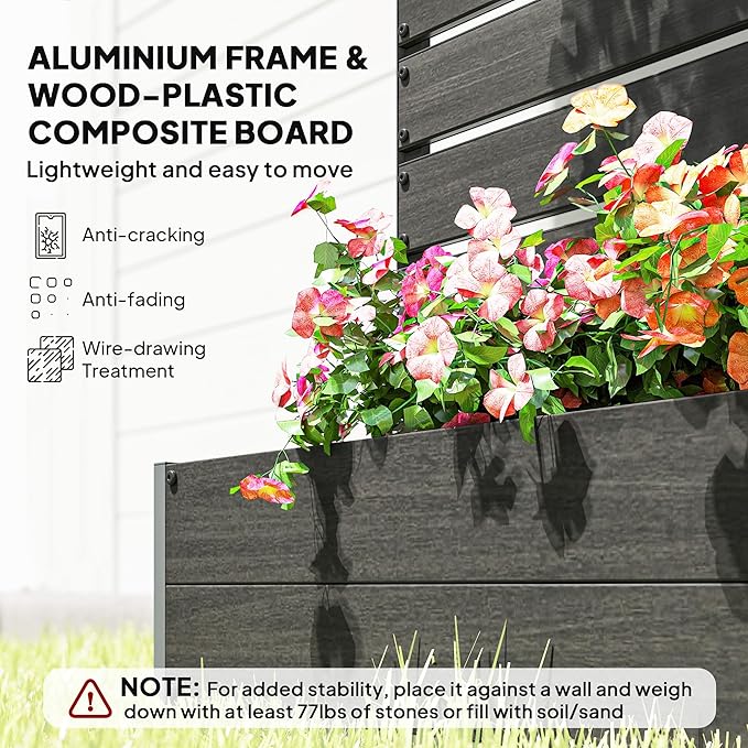 Outsunny Raised Garden Bed with Trellis for Climbing Plants Planter Box with Self Draining Gap Freestanding Trellis Planter for Outdoor Patio Deck 35.75 x 15 x 70.75 Black