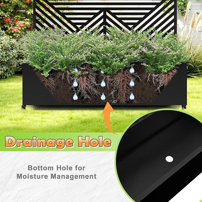 Metal Raised Garden Bed with Trellis 2-in-1 Planter Box &amp Privacy Screen for Climbing Plants Outdoor Standing Flower Bed with Drainage Holes 47.2 L x 16.7 W x 70.8 H Black-Zodiac