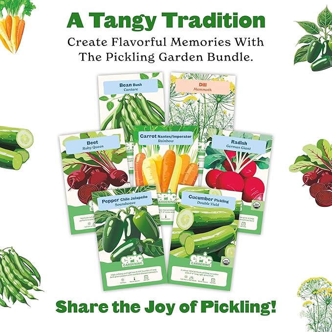 Epic Gardening Pickling Garden Seed Kit - 7 Non-GMO Varieties for Pickling Includes Beets Cucumbers Dill Jalapeños &amp More Easy-to-Grow Seeds in Eco-Friendly Packaging Perfect for Beginners