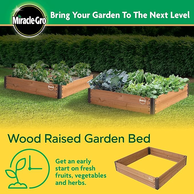 Miracle-GRO 4 x 4 Ft. Wooden Raised Garden Bed 12.8 Cu. Ft. Above Ground Garden with Powder-Coated Metal Brackets for Decks and Yards