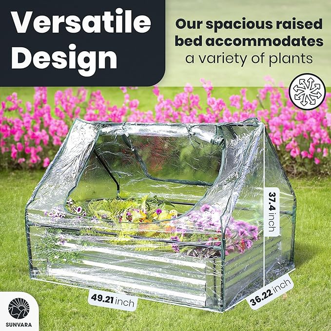 Sunvara Galvanized Raised Garden Bed with Cover 4x3x1ft Large with Gloves