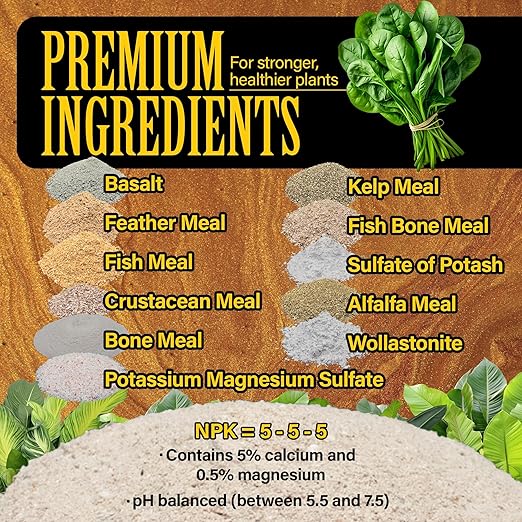 Royal Gold Crown Jewels Organic All Purpose 5-5-5 Dry Soluble Fertilizer 5 lbs - Excellent for Pre-Amending Soils Top-Dress Applications in Composts and Nutrient Teas