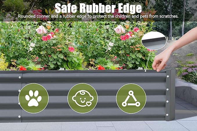 8x4x1 ft Galvanized Raised Garden Bed Outdoor Planter GBoxes Large Metal Planter Box for Gardening Vegetables Fruits Flowers Gray