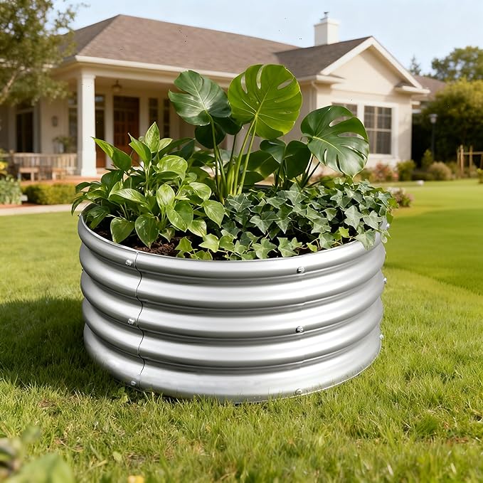 2PCS 2x2x1FT Galvanized Raised Garden Bed KitVegetable Boxes-Round Metal Flower BoxLarge Planter Raised Beds Outdoor Garden for PlantingFruitHerb-Silver