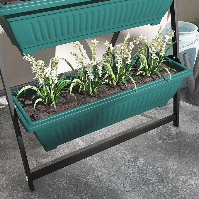 Raised Garden Bed 4 Tier Vertical GPlanter Set 4 Outdoor Planter Boxes with Stand Self Draining Design Elevated Gfor Vegetable Flowers Herbs Green