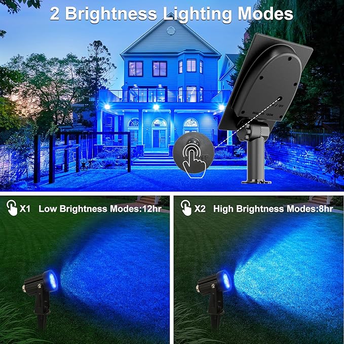 Blue Solar Spot Lights Outdoor2 Pack Solar Landscape Spotlights IP65 Waterproof 9.8ft Cable Auto On/Off Outdoor Wall Lights for Garden Yard Driveway Porch Walkway Pool (1-in-1)