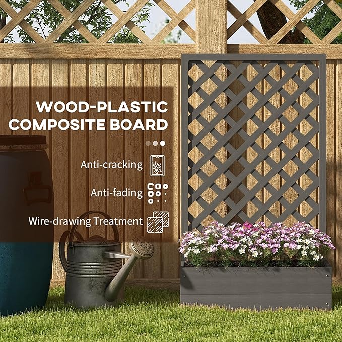 Outsunny Raised Garden Bed with Trellis Lattice Wood Planter Box with Self Draining Gap Freestanding Trellis Planter for Climbing Plants Vines Flowers 29.5 x 13.25 x 53.25 Dark Gray