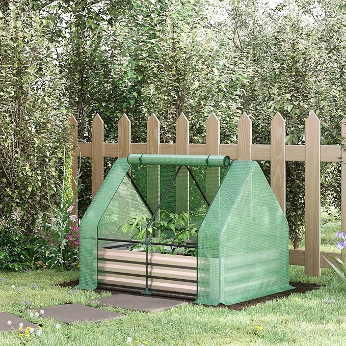 Galvanized Raised Garden Bed with Greenhouse Cover Outdoor Metal Planter Box with 2 Roll Up Windows for Growing Flowers Fruits Vegetables and Herbs 50 x 37.5 x 36.25 Green