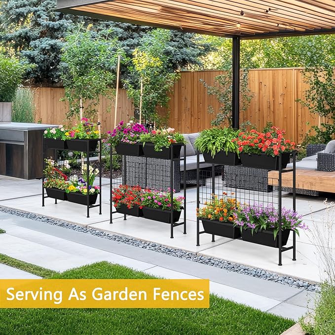 Raised Garden Beds Outdoor Elevated Garden Planter Boxes with Trellis and Legs Standing 32.4 Flowers Beds Herbs Vertical Planters for Small Climbing Plant Vegetables Patio Balcony Black