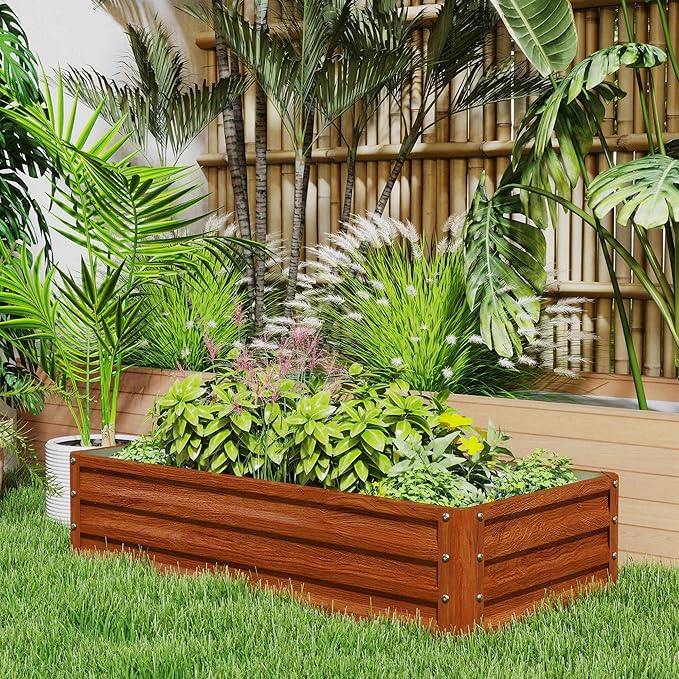 47.25x23.5x12in Brown Rustproof Galvanized Garden Bed Precision-Welded Steel Panels Open Base Enhancing Water Flow &amp Root Extension
