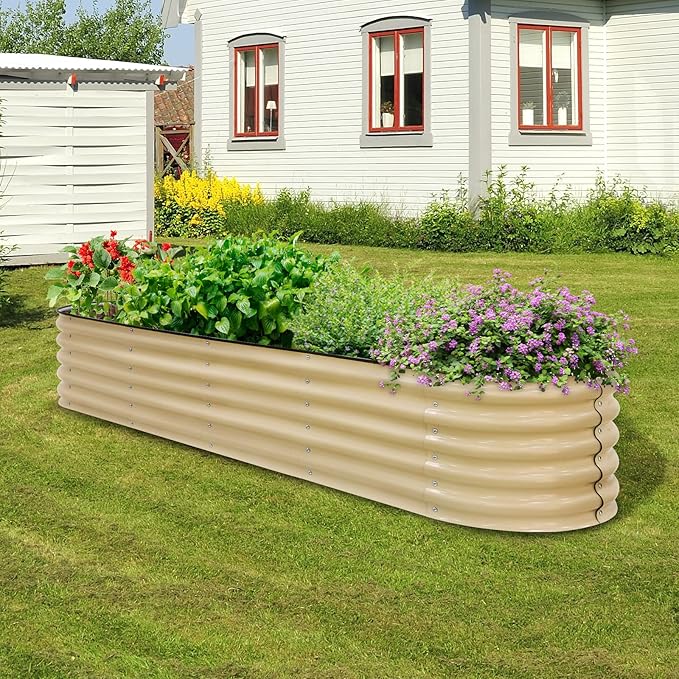 EAGLE PEAK 9 in 1 Modular 17in Customizable Elevated Raised Garden Bed Kit with Multiple Configurations Outdoor Metal Planter Box Steel Flower Bed Pearl White