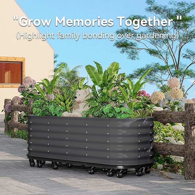 Raised Garden Bed 95x24x20in Raised Garden Beds Outdoor with Wheels 8ft Galvanized Raised Garden Bed with Water Reservoir Mobile Metal Planter Box Elevated Garden Bed Grey