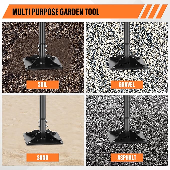 Steel Tamper 8in×8in 45in Long-Handled Hand Tamper with Rubber Grip Durable Ground Tamper Ideal for Leveling Garden Soil Gravel as Well as Laying Floor Tiles and Repairing Blacktop