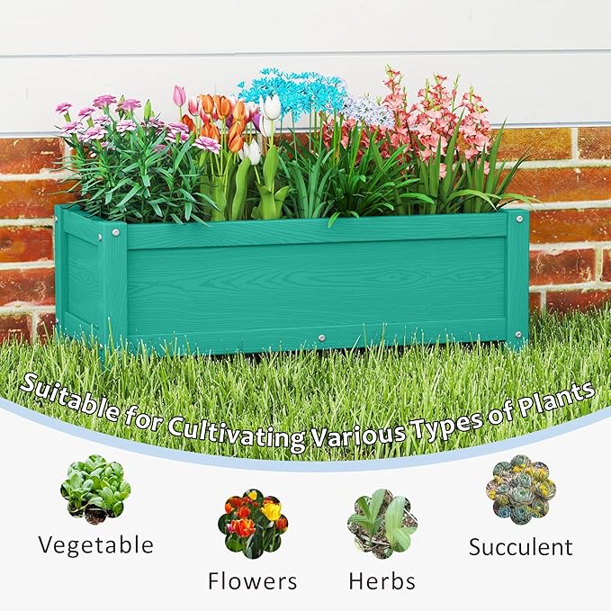 HDPE Raised Planter Box OutdoorRot-Resistant and Non-CrackingRaised Beds for Gardening 29.5 * 14.4 * 9.8 in for YardLawnOutdoor Planter Boxes Rectangle with Drainage Holes Aruba Blue