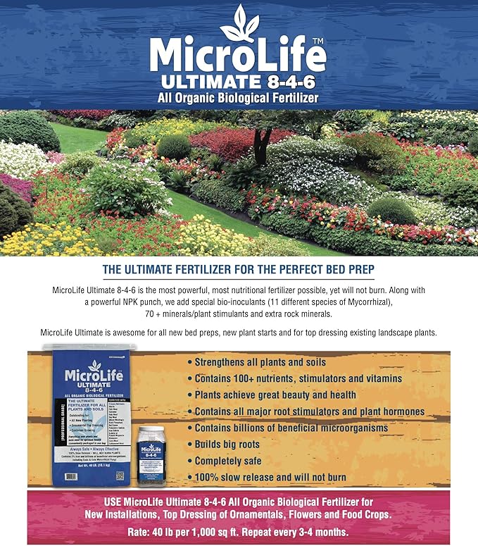 MicroLife Ultimate (8-4-6) Professional Grade Granular Organic Fertilizer for All Vegetables Flowers Trees and Bushes 7 LBS