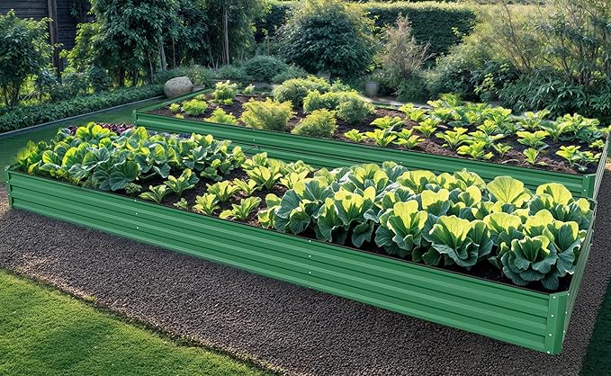 YITAHOME 144x48x12 in Galvanized Raised Garden Bed Kit Large Metal Planter Box with Gloves Safety Rubber &amp Support Rod Outdoor Flower Bed for Plants Vegetables Green