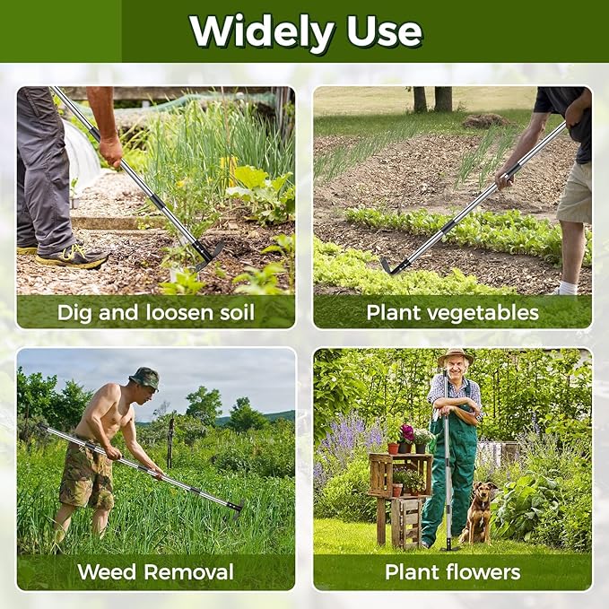 Weed Puller Tool with Extendable 54 Handle – Heavy Duty 2-in-1 Dual-Head Manual Weeder &amp Garden Hoe for Lawn Flower Beds Patio &amp Vegetable Gardens