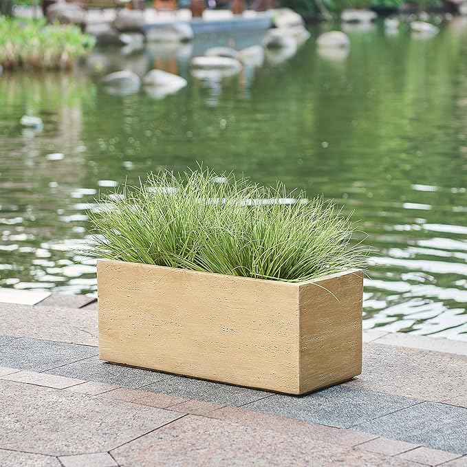 Handmade Rectangle Planter Box Travertine Beige