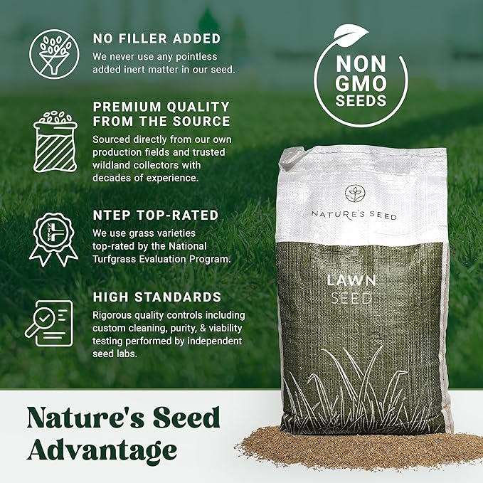 Nature’s Seed Triple-Play Turf Type Tall Fescue Grass Seed Blend High-Traffic Heat and Drought Tolerant for Garden Lawn Yard 5 Lbs