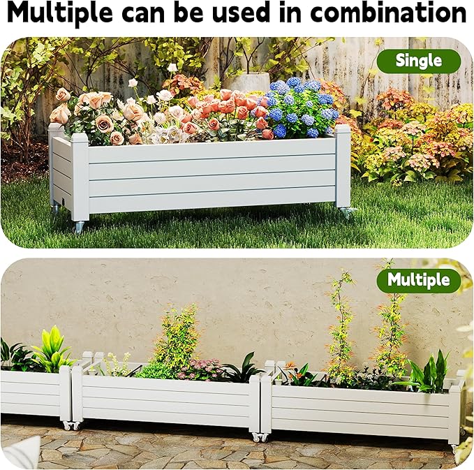 EasyUp Horticulture Garden Planter Box Divisible Resin Planter Box for Backyard Patio Balcony with 4 Legs and 4 Swivel Lockable Wheels(Ashen43.31 * 17.72 * 17.56)