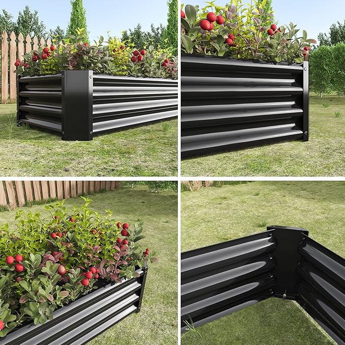 Galvanized Raised Garden Bed for VegetablesPlanter Raised Garden Boxes OutdoorMetal Raised Garden Beds Steel Kit for Vegetables Flower Herb Patio Black Rectangle