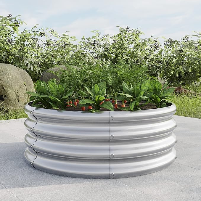 Generic 32.08 * 11.4 Tall Round Raised Garedn Bed Metal Raised Beds for Vegetables Outdoor Garden Raised Planter Box Backyard Patio Planter Raised Beds for Flowers Herbs Fruits Silver