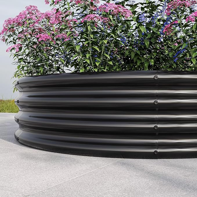 2 Pack Galvanized Raised Garden Beds Round Durable Elevated Planter Boxes Outdoor for Vegetables Fruits Flowers and Plants Anti-Rust Metal Quick Assembly Silver/Black