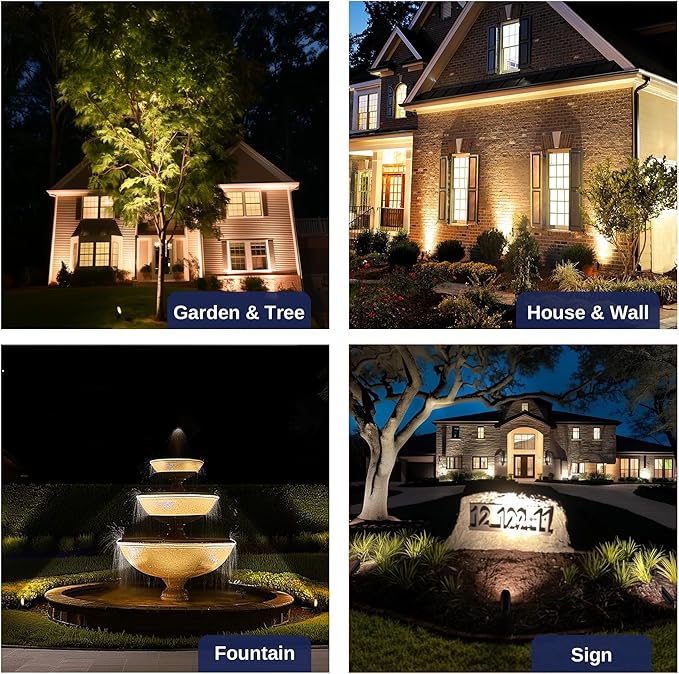 Gardenreet 12V Landscape Spotlight Bundle - 4 Pack Brass Spotlight 65FT 16/2 Cable Outdoor Waterproof LED Fixture for Garden Wall Tree with 5W 2700K Warm White MR16 Bulb