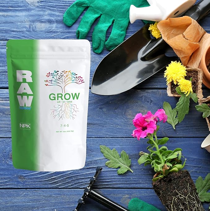 RAW All in One Grow Fertilizer 8oz | Water Soluble Plant Food for Hydroponics Soil &amp Indoor Plants All Purpose Nutrients for Vegetative Growth Garden &amp Vegetable Fertilizer