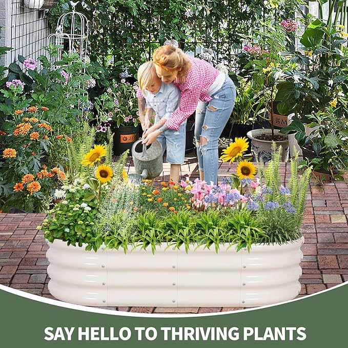 1MORE Galvanized Raised Garden Bed- Planter Garden Boxes Outdoor Raised Beds for Gardening 4x2x1ft Metal Garden Bed Kit for Vegetables Flower Planter Raised Beds with Protective Tape &amp Tools.Wh