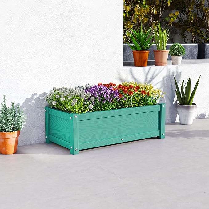 HDPE Planter Box All-Weather Outdoor Garden Bed Easy to Assemble Drainage System Low Maintenance Non-Fading for Flower/Herb/Seed (Aruba Blue)