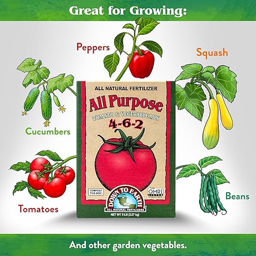 Down To Earth All Natural Fertilizers Organic All Purpose Tomato &amp Vegetable Mix - Plant Food for Tomatoes Peppers Herbs and Flowers 4-6-2 5 lb