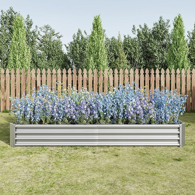 Raised Garden Bed Kit - Metal Raised Bed Garden 7.6x3.7x0.98ft for Flower Planters Vegetables Herb Silver