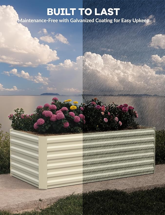 6x3x2ft 2pcs Galvanized Raised Garden BedDeep Root Planter Box for VegetablesFlowersHerbs-Large Metal Raised Garden Bed Kit OutdoorBeige