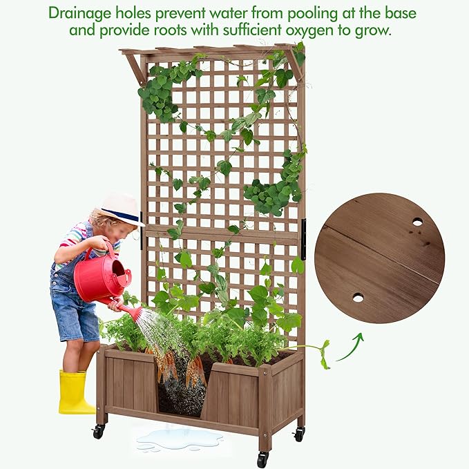 Yaheetech 72 H Garden Planter with Trellis for Vine Climbing Horticultural Plants Outdoor Raised Box with Drainage Holes Raised Garden Bed for Flowers Dark Brown 2pcs