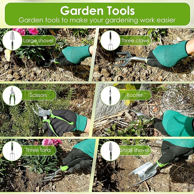 Gardening Tools Set of 8 Heavy Duty Garden Tool Set with Storage Bag Outdoor Hand Tools Gardening Tool Set with Non-Slip Rubber Grip Gardening Hand Tools for Planting Gardening Kit