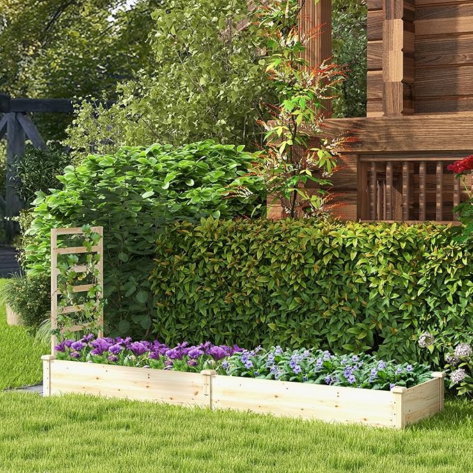 Raised Garden Bed with Trellis Elevated Gardening Bed with Divided Space for Flower Vegetables Fruits Climbing Plants Outdoor Wooden Planter Box Kit for Yard Patio 93 L x 25 W x 40