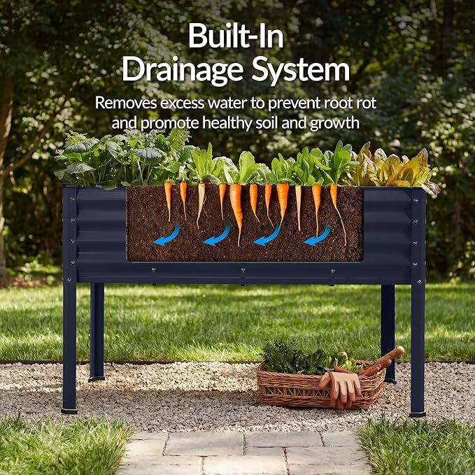 Best Choice Products 48x24x30in Galvanized Raised Garden Bed Metal Elevated Planter Box Vegetable Garden for Backyard Patio Balcony - Navy Blue