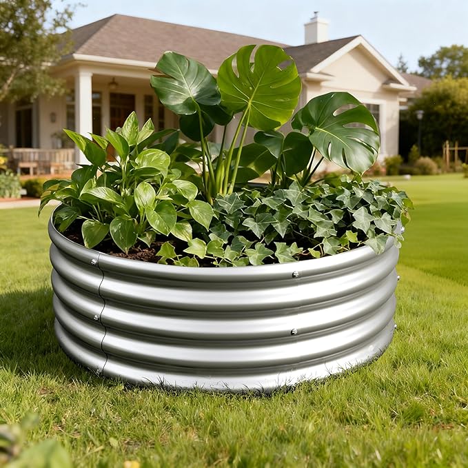3PCS 3x3x1FT Galvanized Raised Garden Bed KitVegetable Boxes-Round Metal Flower BoxLarge Planter Raised Beds Outdoor Garden for PlantingFruitHerb-Silver
