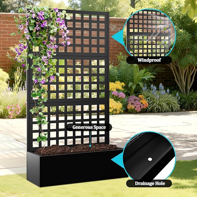 Metal Planter Box with Trellis Planter Box with Privacy Screen Privacy Trellis Outdoor for Climbing Plants with Drainage Holes Raised Garden Bed for Vegetables