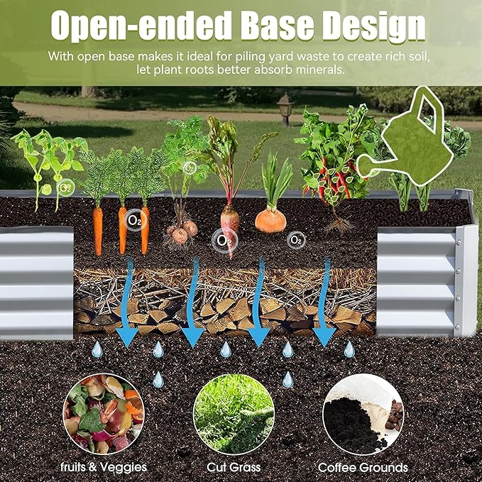 8x4x1 ft Galvanized Raised Garden Bed Outdoor Planter GBoxes Large Metal Planter Box for Gardening Vegetables Fruits Flowers Silver