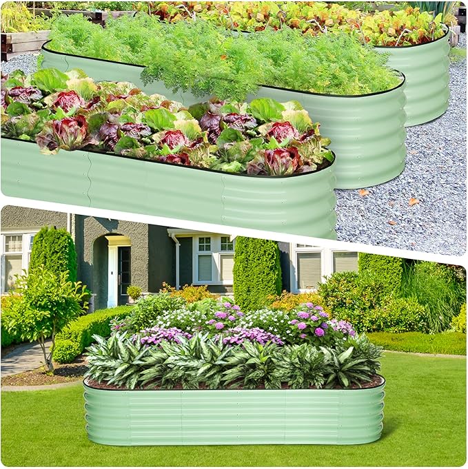 8x2x1.5ft Galvanized Raised Garden BedPlanter Raised Garden Box OutdoorRaised Planter BoxLarge Planter Raised Bed for Vegetables Flowers FruitsRubber Edge Green
