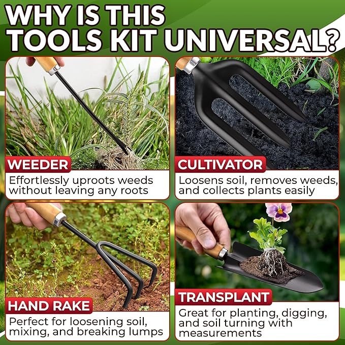 Compact Gardening Tool Set of 9 - Mini Garden Kit for Women with Multiple Pockets Rust-Proof Steel Planting Tools for Gardeners - Portable Garden Tool Bag Outdoor and Indoor Gardening Kit for Women