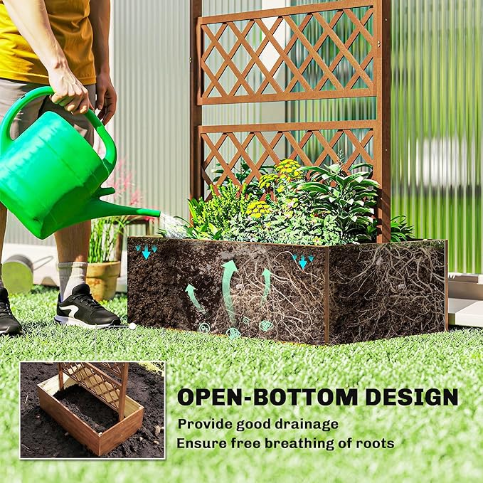 Outsunny Wood Planter Box with Trellis Raised Garden Bed Privacy Screen Planter Box for Climbing Plants Vines Vegetables Flowers 63 x 21.75 x 72