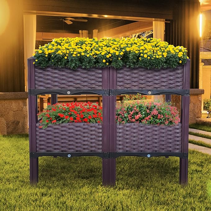 Doppy Planter Boxes Raised Garden BedPlanter Boxes Raised Garden Bed with Legs Set of 4 Planters for Outdoor Indoor Plants Elevated Garden Boxes Plant Pots for Flowers Vegetables Fruits Herbs