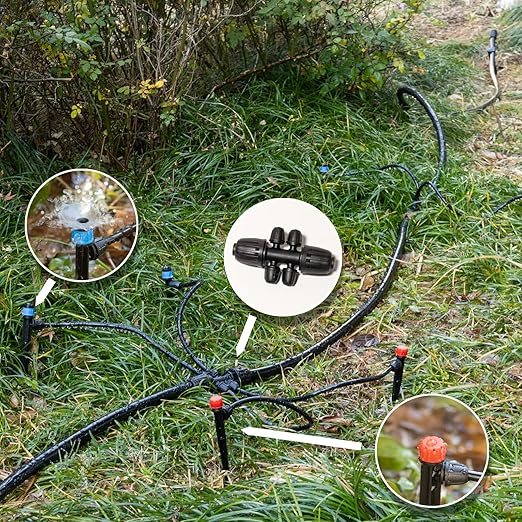100Ft Drip Irrigation System Kit with Watering Kit Locked Fittings 360 Degree Micro Drip Sprayer Automatic Irrigation Equipment for Small Farm Raised Bed 1/4 Inch 5/16 Inch Irrigation Tubing Hose