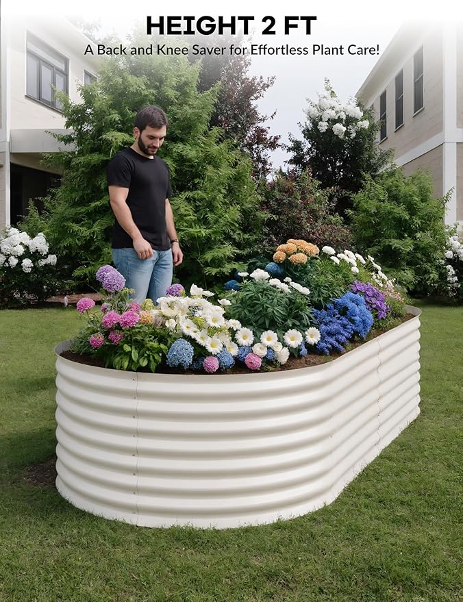 Garvee Steel Raised Garden Bed Kit - Rust-Proof Open Base Design Tool-Free Assembly 1.5-2 ft Deep Planter Box for VegetablesHerbsFlowersWhite8x4x2 ft